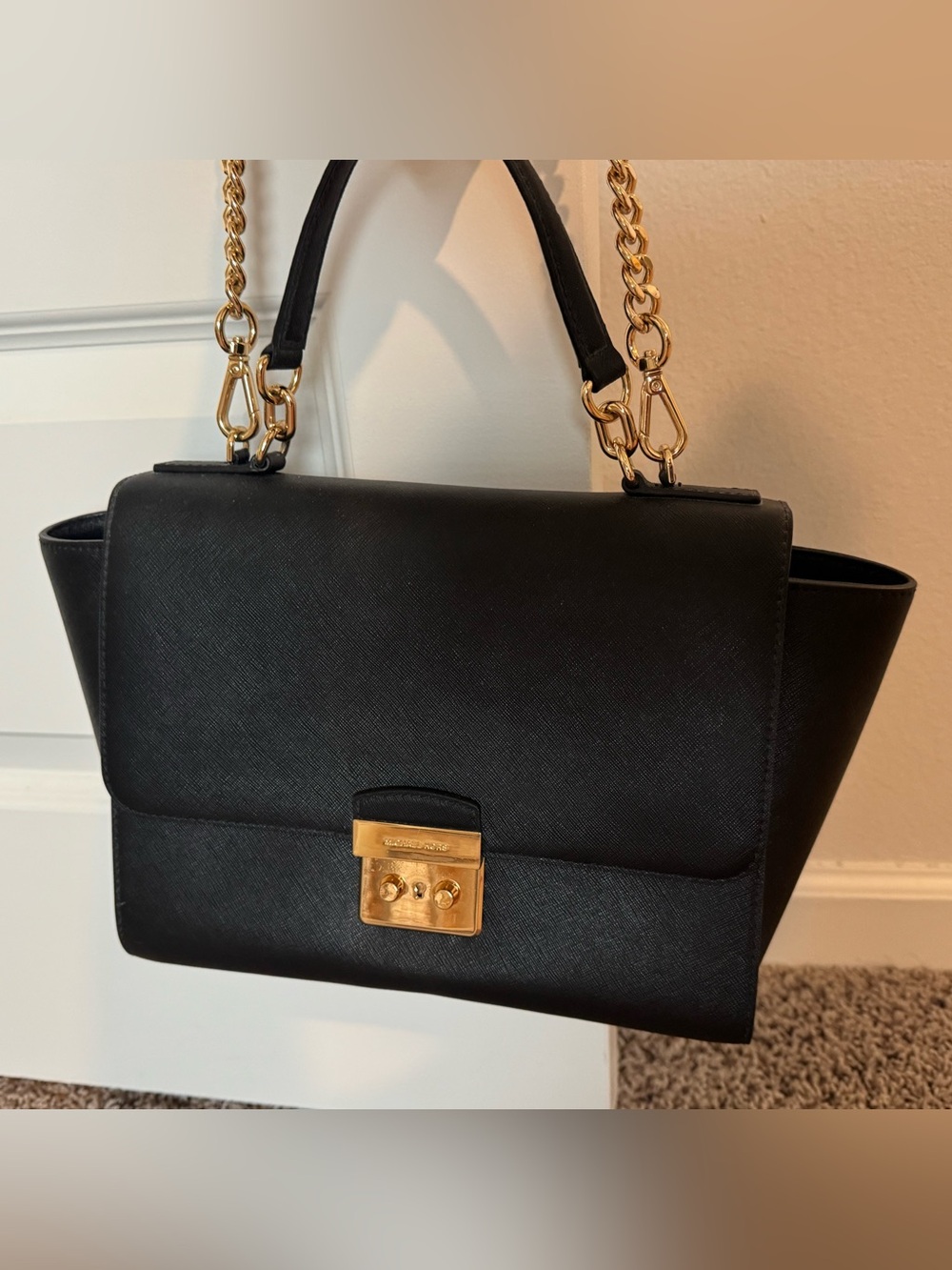 Michael Kors Brandi Top Handle Satchel Black Leather / Gold Hardware